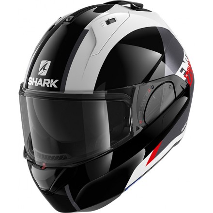 Casco modulare apribile reversibile moto Shark Evo Es Endless bianco nero rosso white black red helmet casque