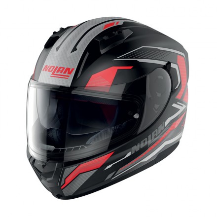 Casco integrale moto Nolan N60.6 Perceptor nero opaco rosso flat black red 26 Ncom helmet casque