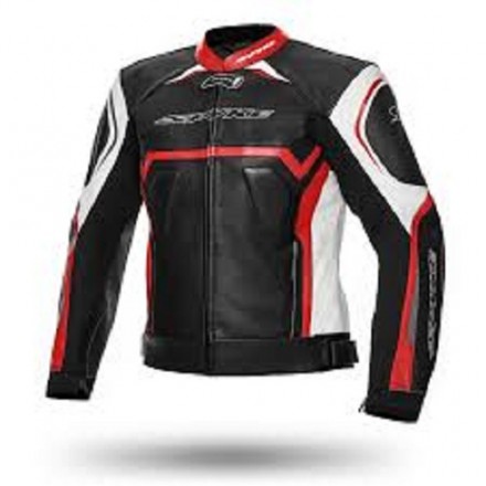 Giacca pelle sportiva Spyke Jerez Evo bianco rosso Black white red leather jacket