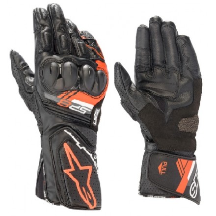 Guanti pelle lunghi moto Alpinestars SP-8 nero rosso black red racing leather gloves