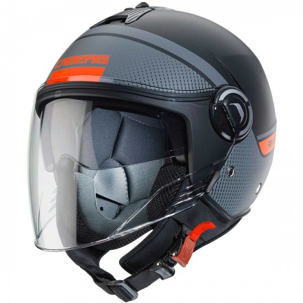 Casco jet Caberg Riviera V4 Elite nero opaco arancione black matt orange helmet casque
