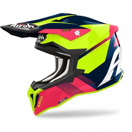 Casco moto cross fibra Airoh Strycker Blazer blu pink enduro motard off road fiber helmet casque