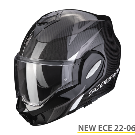 Casco modulare Scorpion EXO-TECH EVO carbon TOP bianco white reversibile doppia omolazione flip up helmet casque