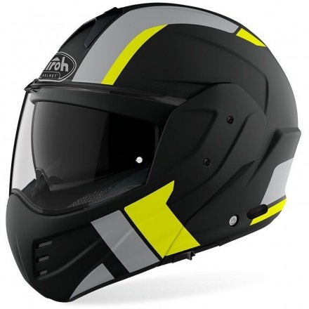 Casco modulare reversibile moto Airoh Mathisse Explorer nero opaco giallo mat black yellow flip-back reverse helmet casque