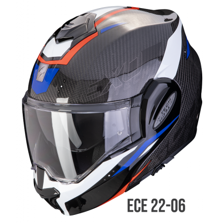 Casco Scorpion EXO-TECH EVO carbon ROVER BIANCO ROSSO BLU RED WHITE reversibile flip back helmet casque