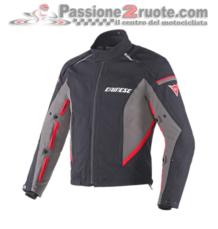 Giacca moto Dainese Rainsun D-Dry Nero Dark-Gull-Gray Rosso jacket