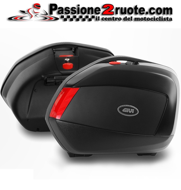 Coppia di valigie laterali Givi V35 nere goffrate con cover nera side bags