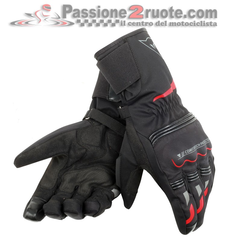 Guanti lunghi moto invernali impermeabili Dainese Tempest D-dry long nero rosso black red waterproof winter gloves