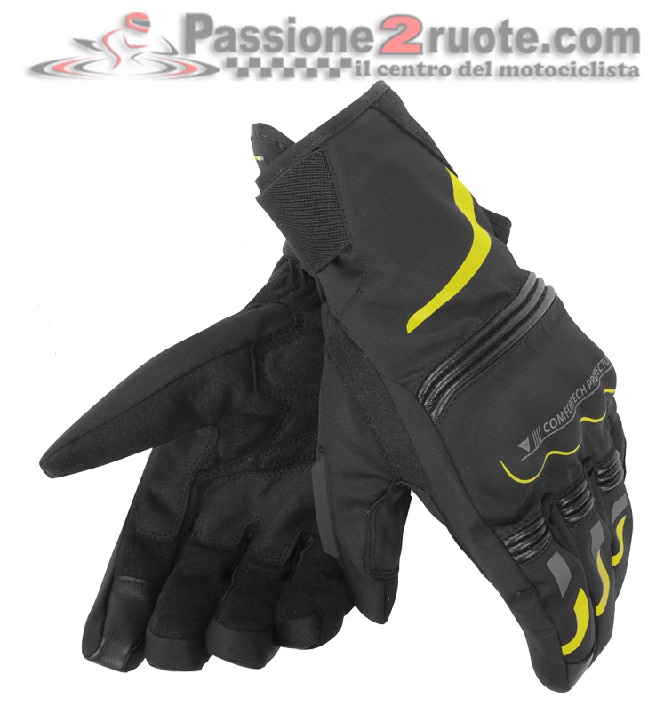 Guanti moto corti invernali impermeabili Dainese Tempest D-dry short nero giallo black yellow waterproof winter gloves