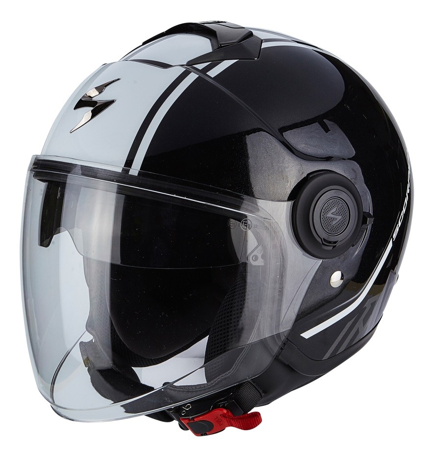 Casco jet con visierino parasole interno Scorpion Exo city Avenue nero bianco black white helmet casque