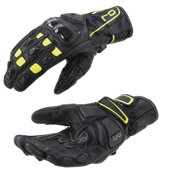 Guanti pelle moto racing sportivi Oj Shift nero giallo black yellow leather gloves