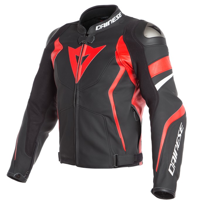 Giacca pelle sportiva moto Dainese Avro 4 Nero rosso Bianco Black matt lava red White leather jacket
