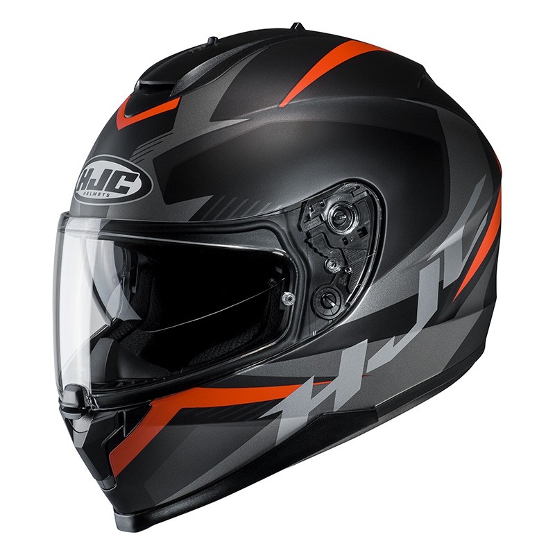 Casco integrale moto doppia visiera Hjc C70 Troky Mc7sf nero arancione black orange Helmet casque