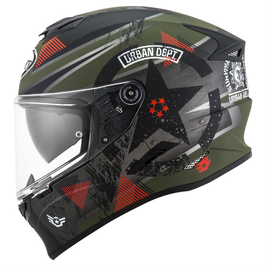 Casco integrale moto Suomy Stellar Wrench Verde militare opaco grigio Matt Green Grey helmet casque