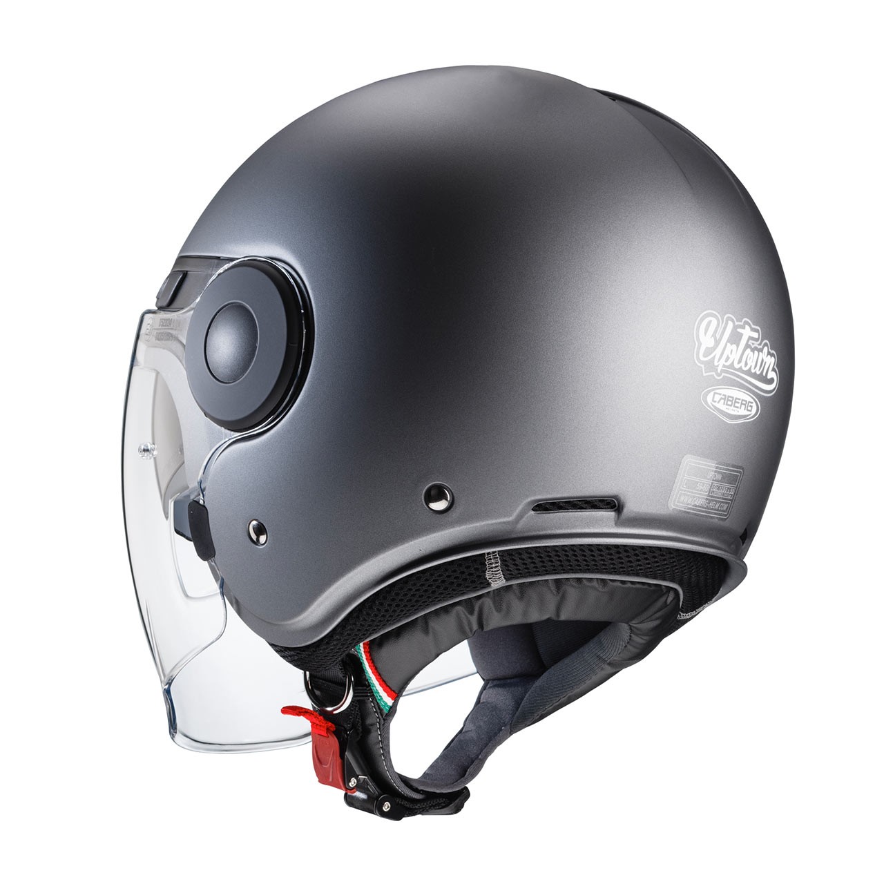 Casco jet moto scooter visiera lunga e occhiale parasole Caberg Uptown antracite opaco matt gun metal helmet casque