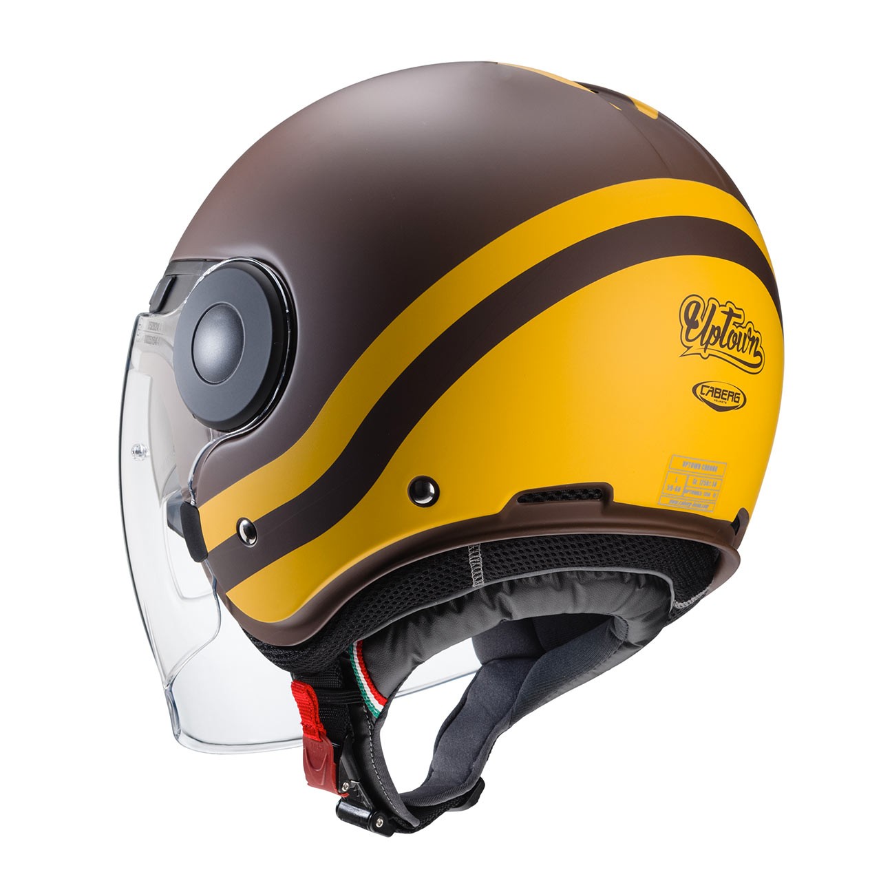 Casco jet moto scooter Caberg Uptown Chrono marrone opaco giallo matt brown yellow helmet casque