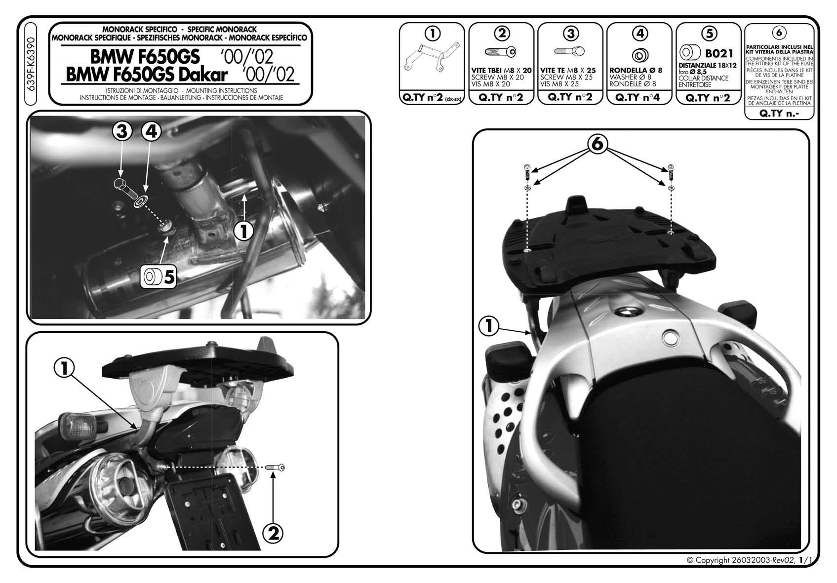 Attacco posteriore Givi 639F Bmw F650 Gs rear rack top case