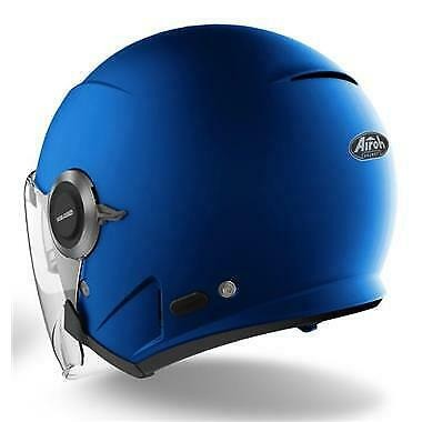 Casco jet moto visiera lunga e visierino da sole Airoh Helios blu opaco blue matt helmet casque
