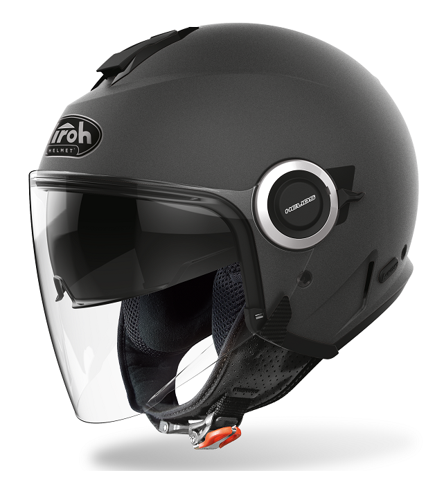 Casco jet moto visiera lunga e visierino da sole Airoh Helios Grigio opaco anthracite matt helmet casque