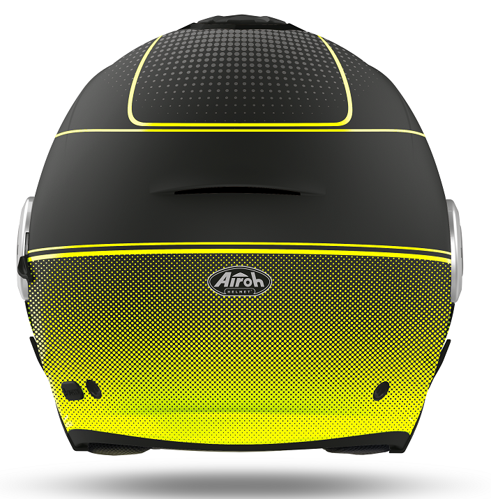 Casco jet moto visiera lunga e visierino da sole Airoh Helios Map nero giallo opaco yellow matt helmet casque