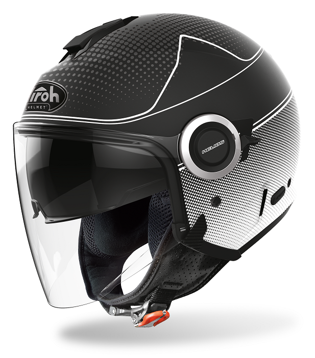 Casco jet moto visiera lunga e visierino da sole Airoh Helios Map nero opaco black matt helmet casque
