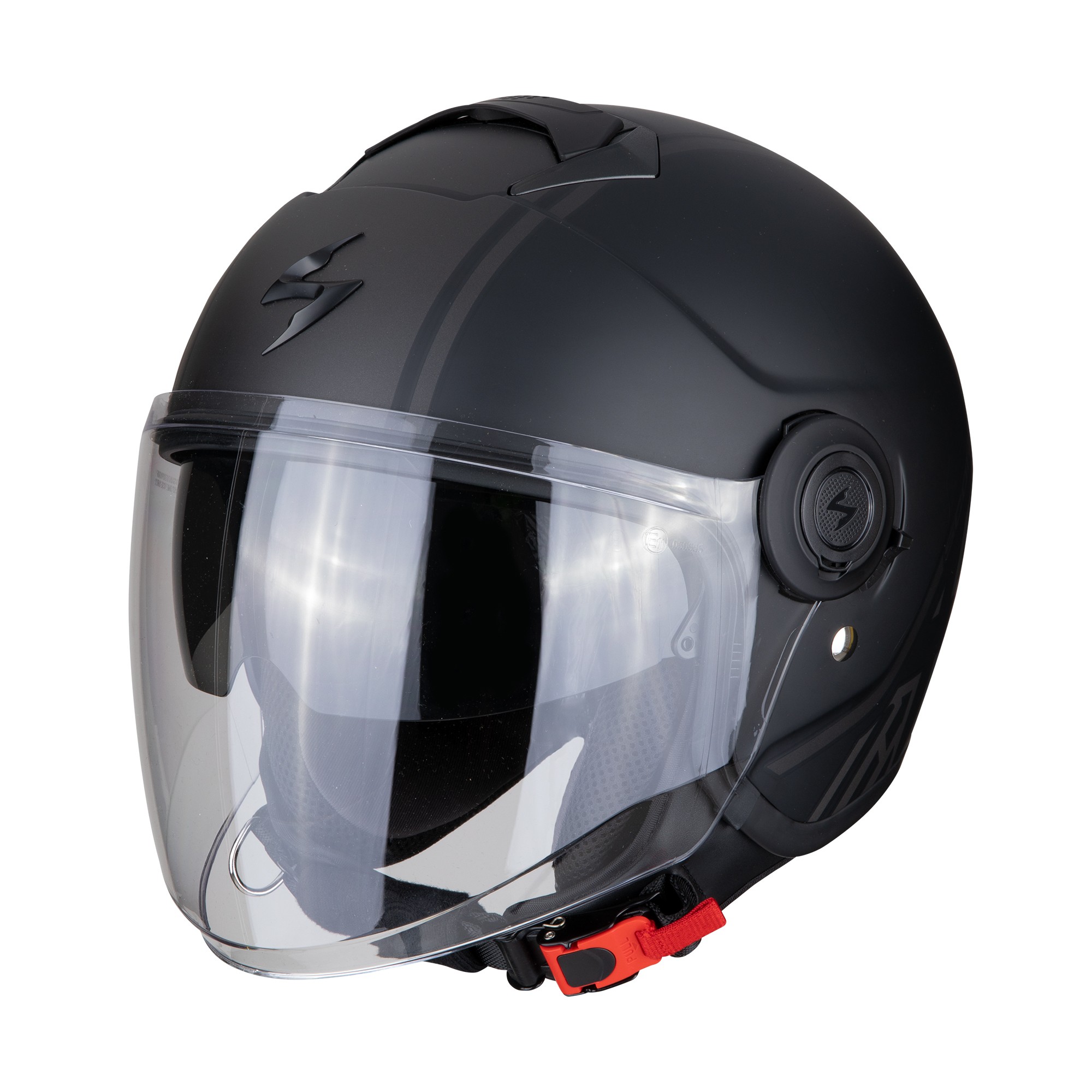Casco jet con visierino parasole interno Scorpion Exo city Avenue nero opaco argento mat black silver helmet casque