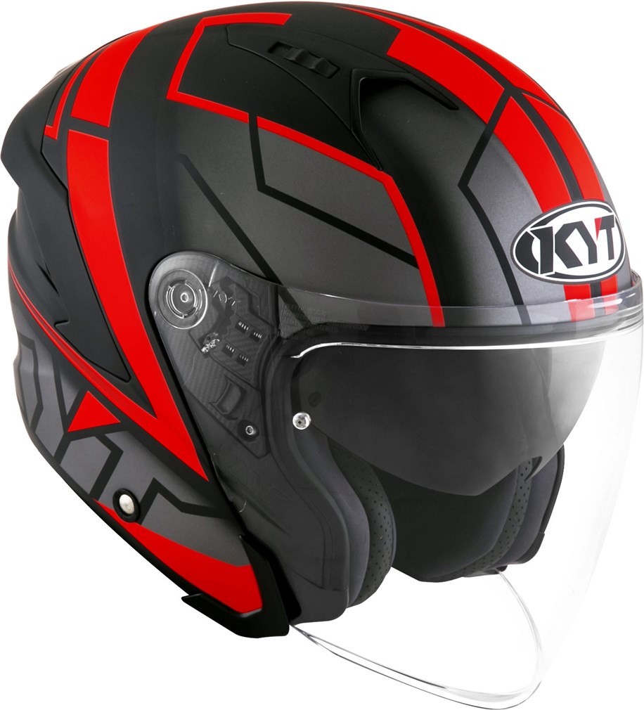 Casco jet KYT NF-J Motion mat red fluo helmet casque