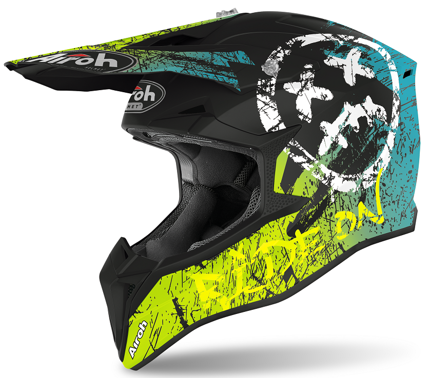 Casco moto cross enduro motard off road Airoh Wraap Smile giallo yellow matt WRSM31 helmet casque
