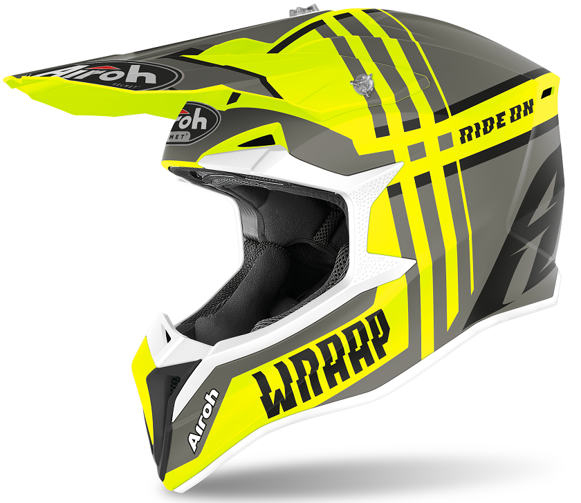 Casco moto cross enduro motard off road Airoh Wraap Broken giallo opaco yellow matt WRBR31 helmet casque