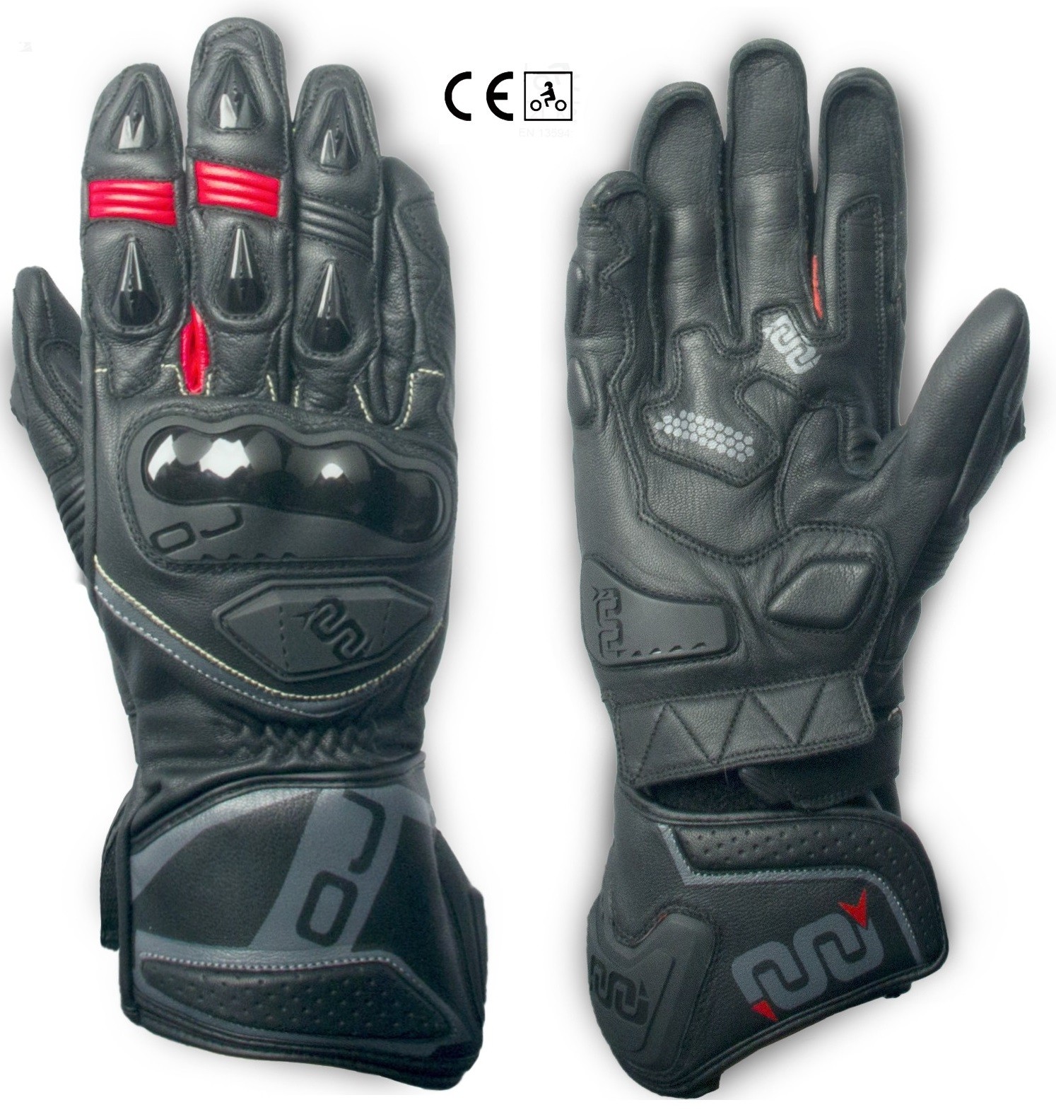 Guanti lunghi pelle moto racing pista Oj Feat nero black long leather gloves