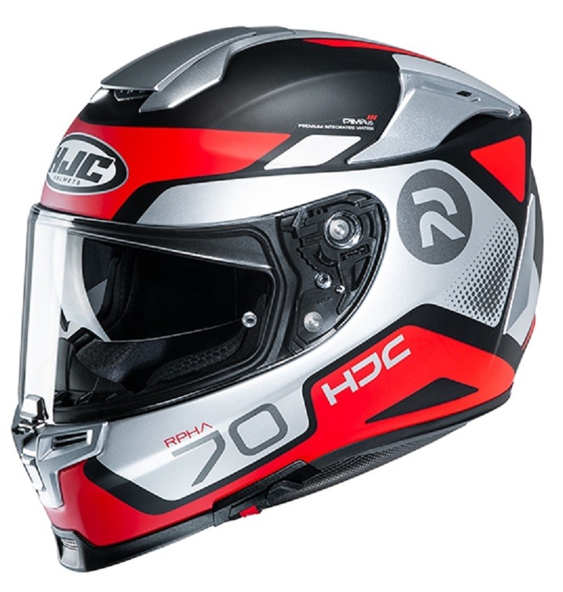 Casco integrale moto fibra Hjc Rpha 70 Shuky nero argento rosso Mc1sf black silver red helmet casque