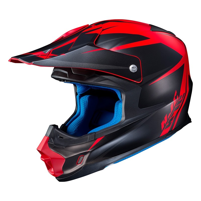 Hjc Fx-cross Axis Mc1sf nero opaco rosso matt black red Casco motocross enduro offroad motard fibra fiber helmet casque