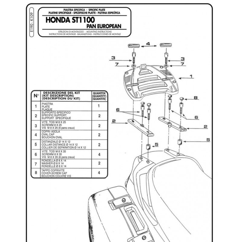 Attacco posteriore Givi E190 Honda ST 1100 Pan European