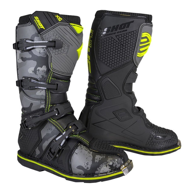 Stivali moto cross Shot X10 2.0 nero black camo off road enduto motard boots