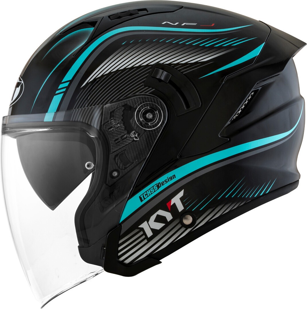Casco jet KYT NF-J Radar aqua blu helmet casque