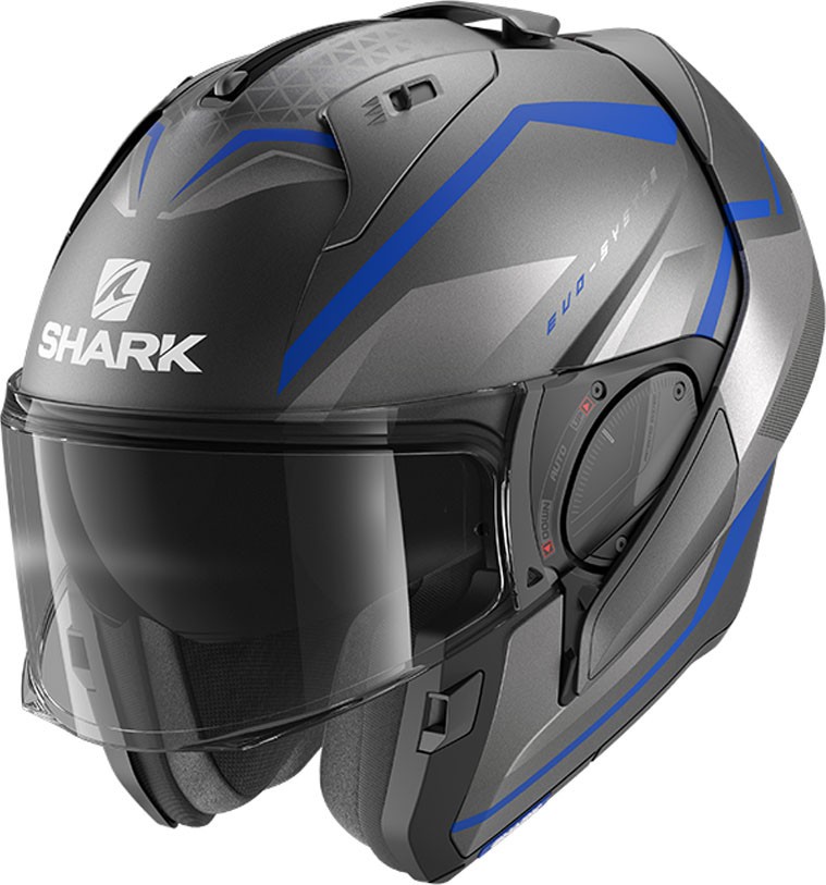 Casco modulare apribile reversibile moto Shark Evo Es Yari antracite blu silver helmet casque
