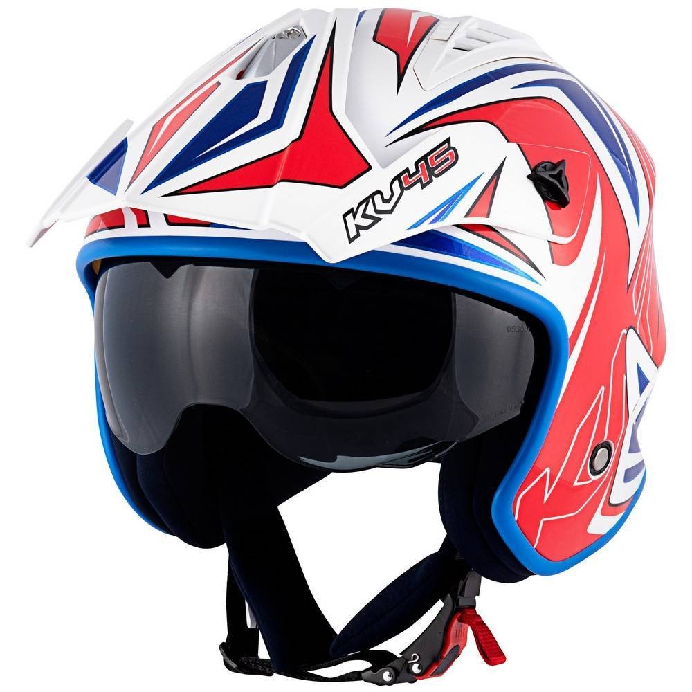 Casco jet moto enduro off road Kappa Kv45 Trial Gemini bianco rosso blu white red blue helmet casque