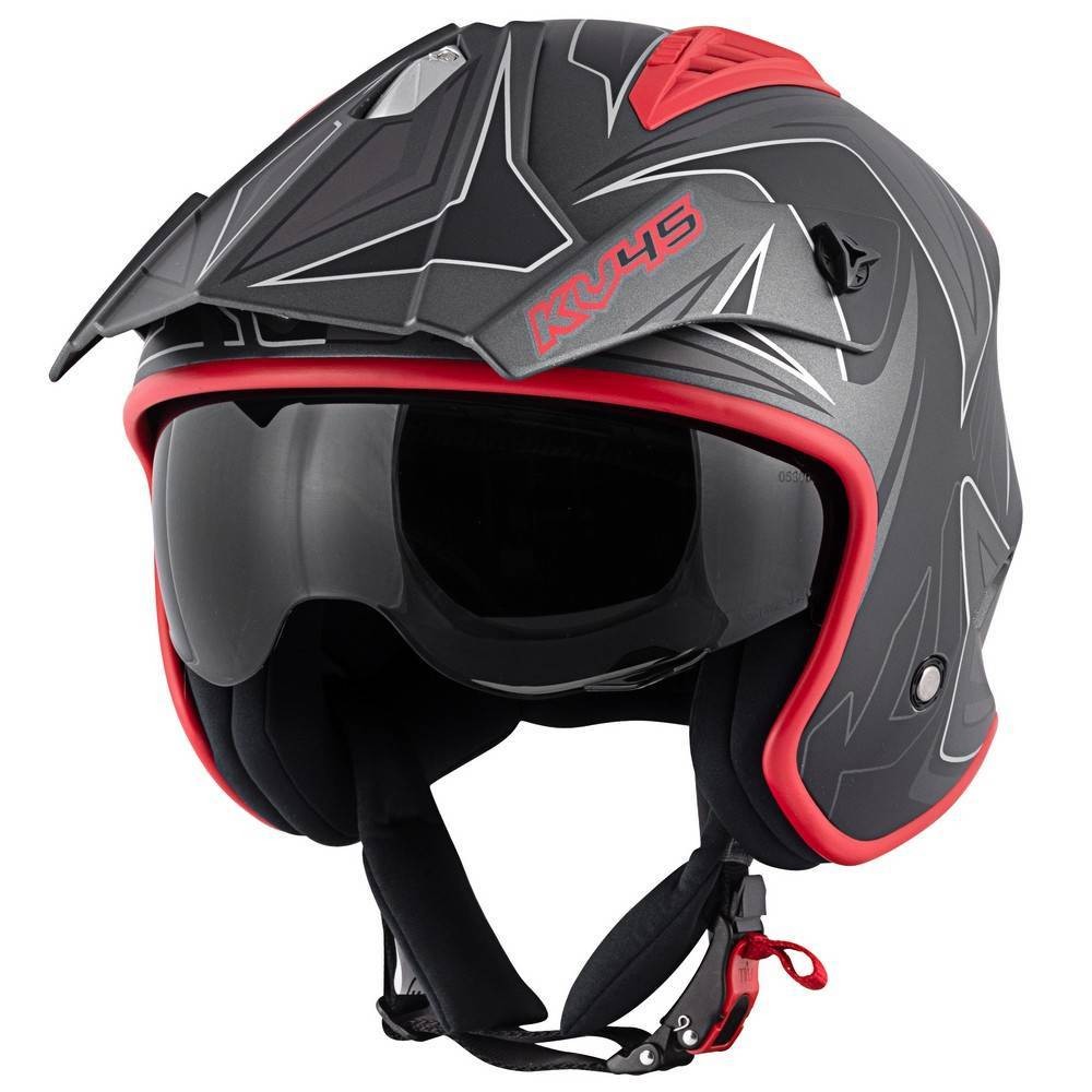 Casco jet moto enduro off road Kappa Kv45 Trial Gemini titanio rosso nero opaco titanium black mat red helmet casque
