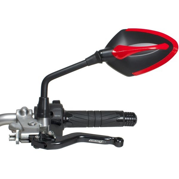Coppia Specchietti omlogati moto universali attacco a manubrio 10mm mirrors Chaft Story nero rosso black red IN539