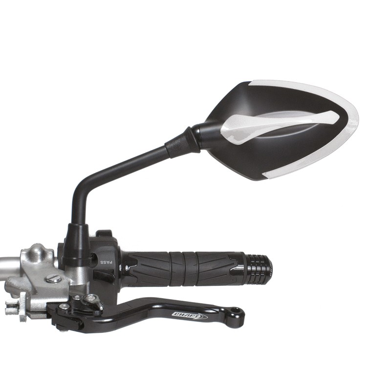 Coppia Specchietti omlogati moto universali attacco a manubrio 10mm mirrors Chaft Story nero bianco black white IN546