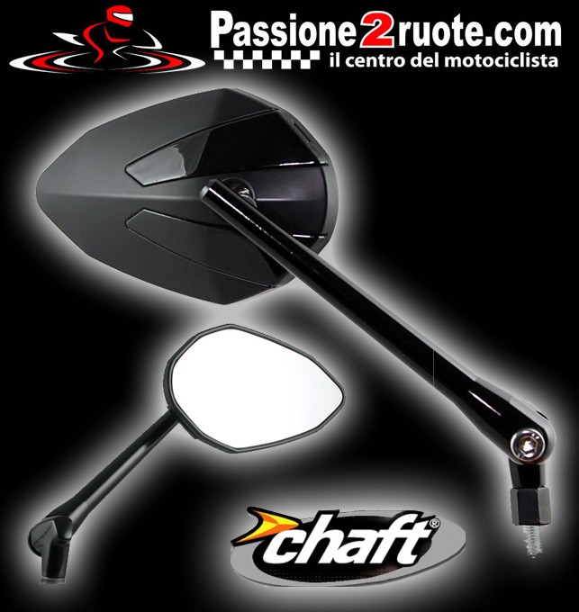 Coppia Specchietti omlogati moto universali attacco a manubrio 10mm mirrors Chaft Crusty nero  black IN425