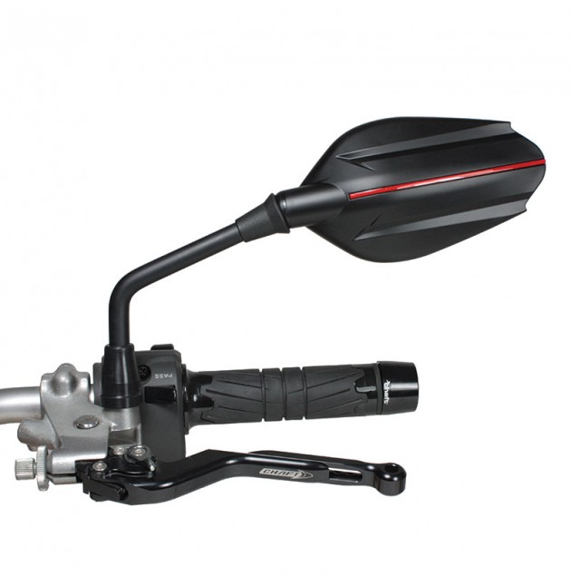 Coppia Specchietti omlogati moto universali attacco a manubrio 10mm mirrors Chaft Enjoy nero rosso black red IN1002