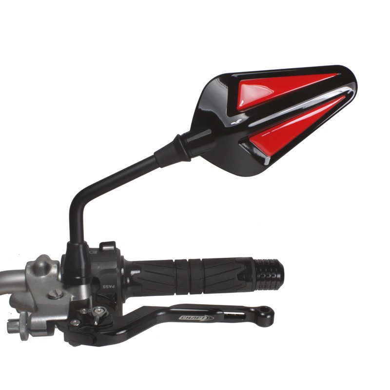 Coppia Specchietti omlogati moto universali attacco a manubrio 10mm mirrors Chaft Blondy nero rosso black red IN127