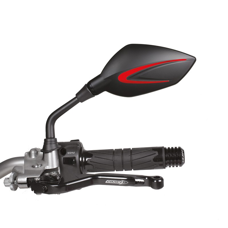 Coppia Specchietti moto universali attacco a manubrio Chaft Extra nero rosso black red IN687 mirrors