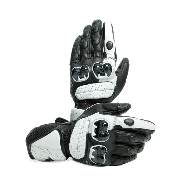 Guanti lunghi pelle moto racing pista corsa Dainese Impeto nero bianco black white gloves