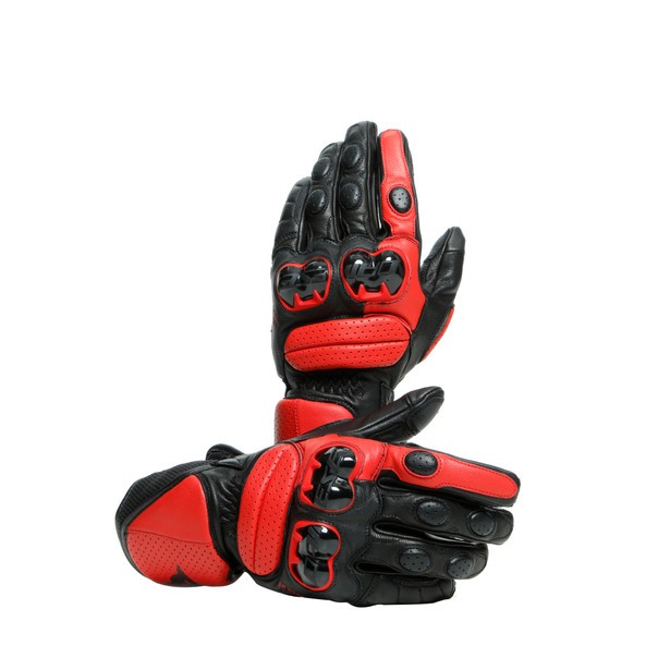 Guanti lunghi pelle moto racing pista corsa Dainese Impeto nero rosso black red gloves