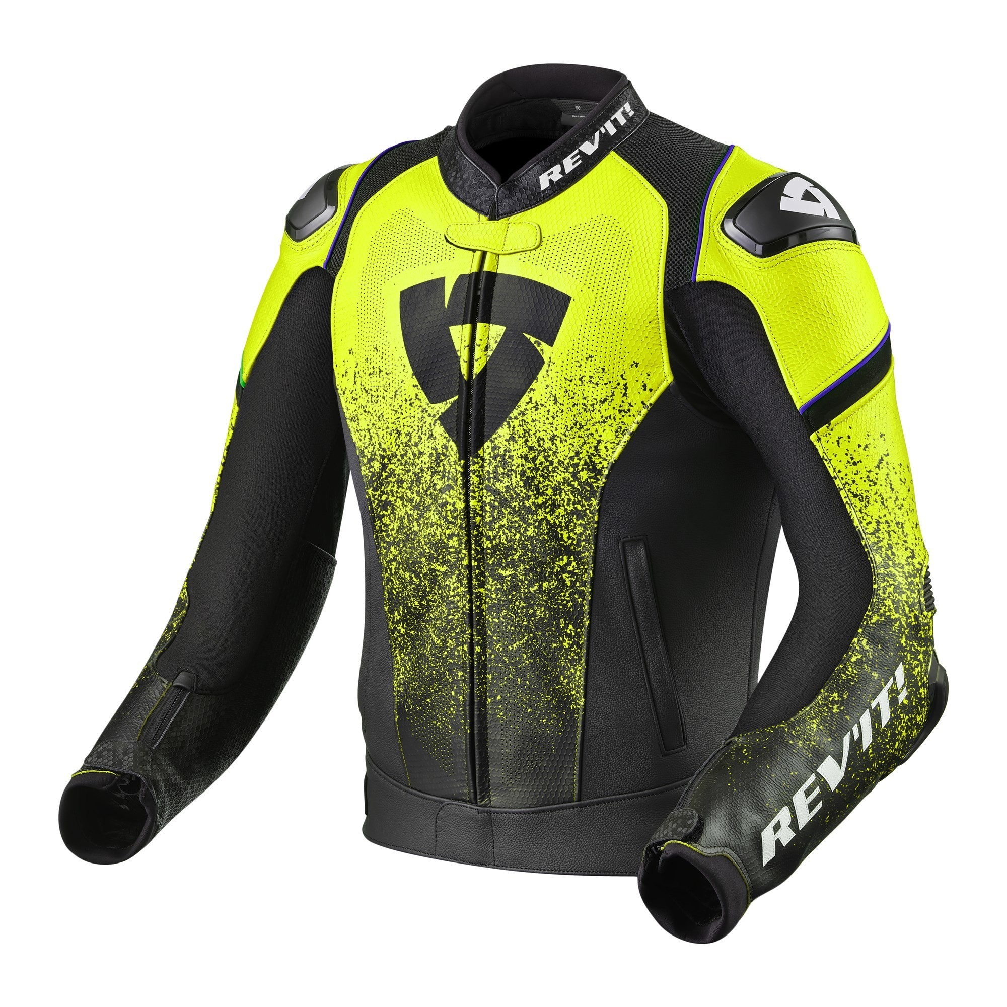 Giacca pelle Revit Quantum black yellow neon jacket