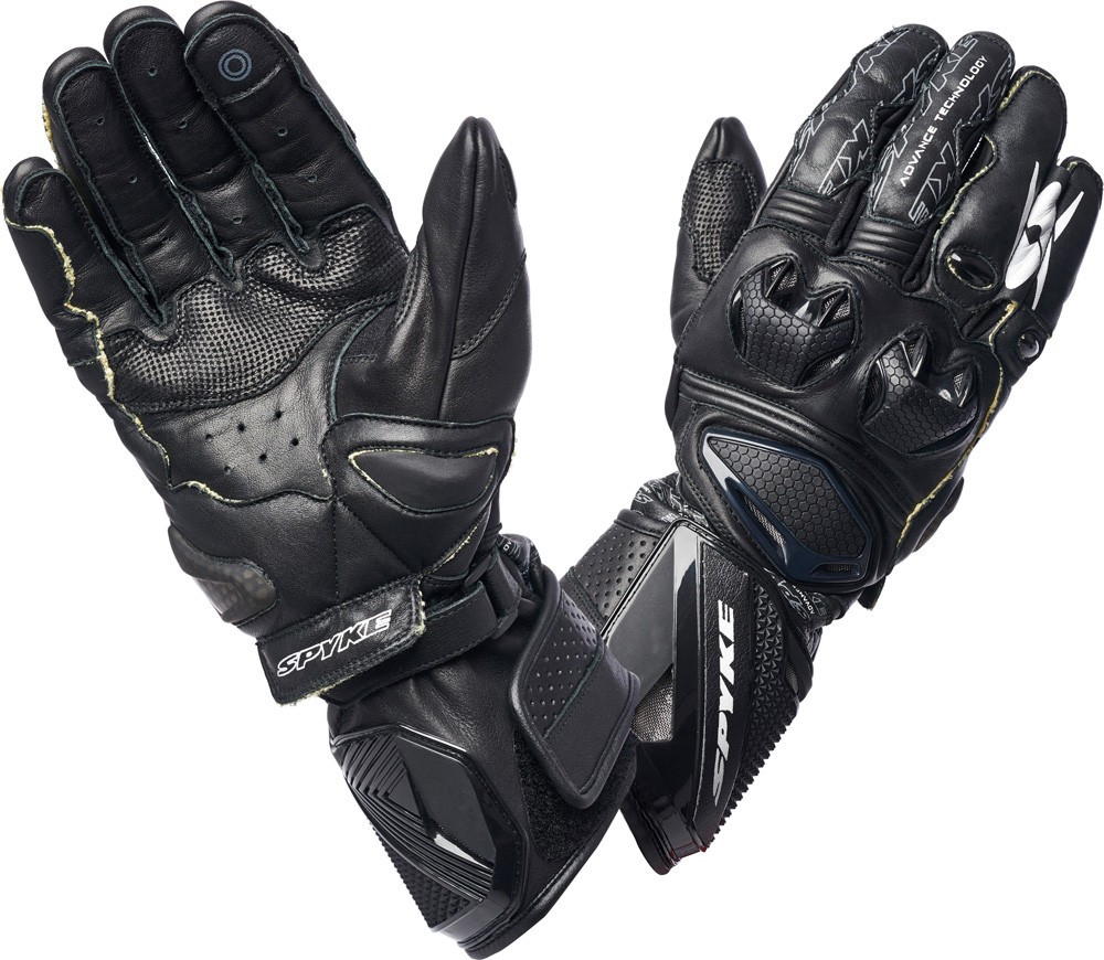 Guanti pelle lunghi moto racing pista corsa Spyke Tech pro nero Black leather gloves