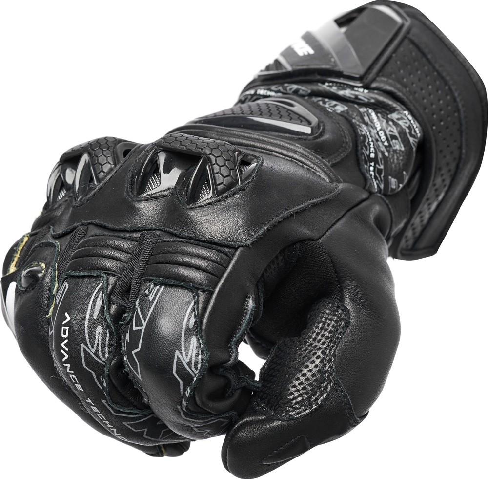 Guanti pelle lunghi moto racing pista corsa Spyke Tech pro nero Black leather gloves