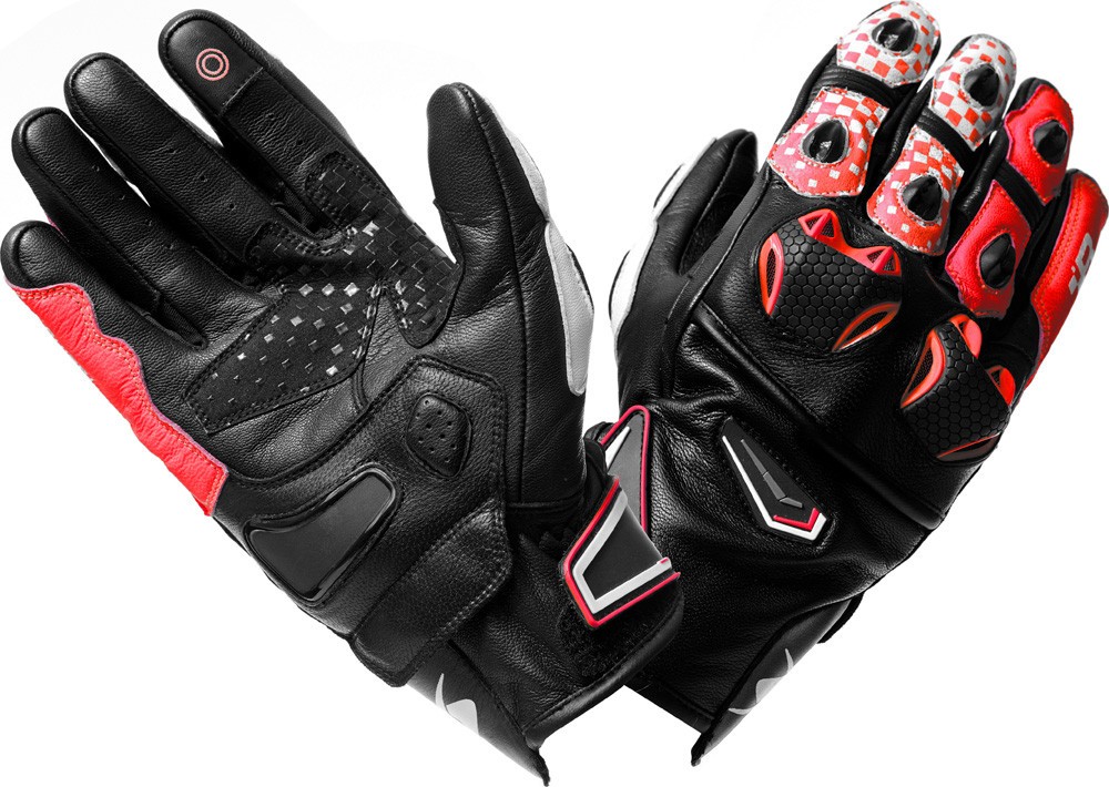 Guanti pelle moto racing sportivi Spyke Tech sport vented nero bianco rosso Black white red leather gloves